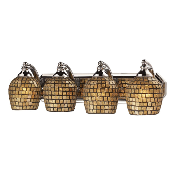 Bath And Spa 4 Light Vanity In Polished Chrome And Gold Leaf Glass