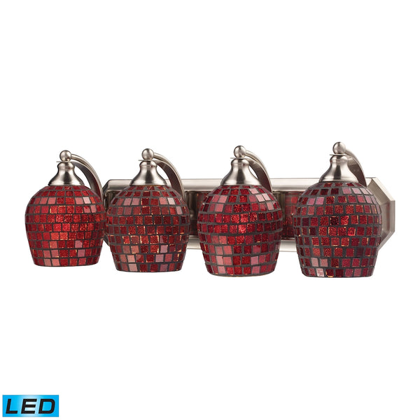 Bath And Spa 4 Light LED Vanity In Satin Nickel And Copper Glass