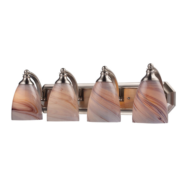 Bath And Spa 4 Light Vanity In Satin Nickel And Creme Glass