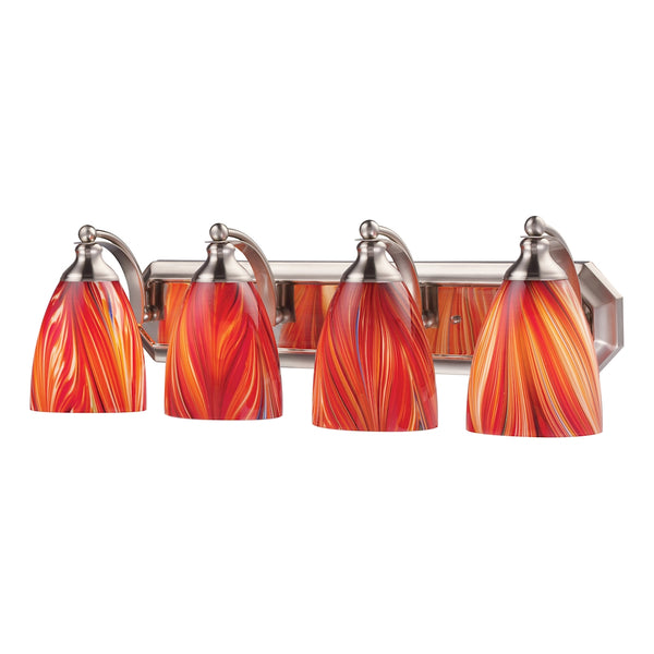 Bath And Spa 4 Light Vanity In Satin Nickel And Multi Glass