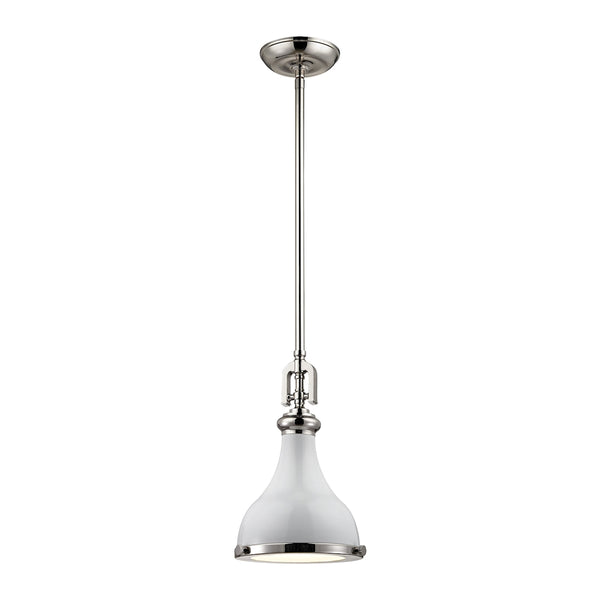 Rutherford 1 Light Pendant In Polished Nickel And Gloss White