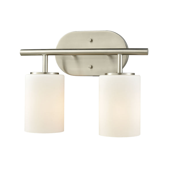 Pemlico 2 Light Vanity In Satin Nickel With White Glass