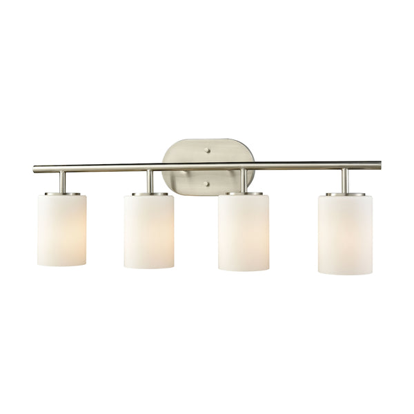 Pemlico 4 Light Vanity In Satin Nickel With White Glass