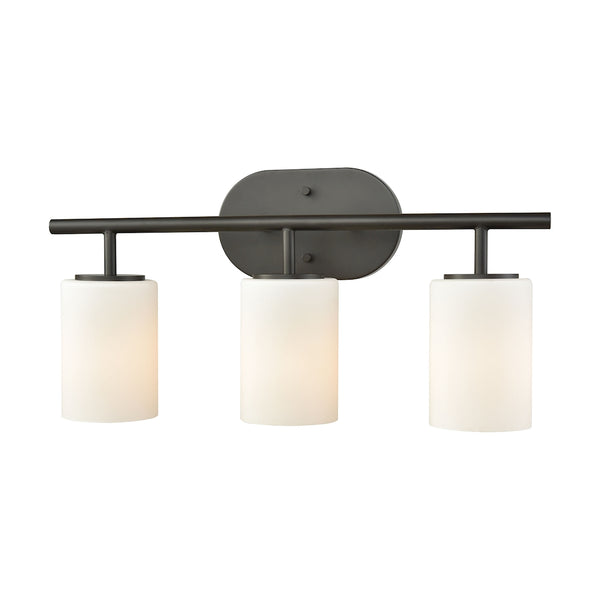 Pemlico 3 Light Vanity In Oil Rubbed Bronze With White Glass