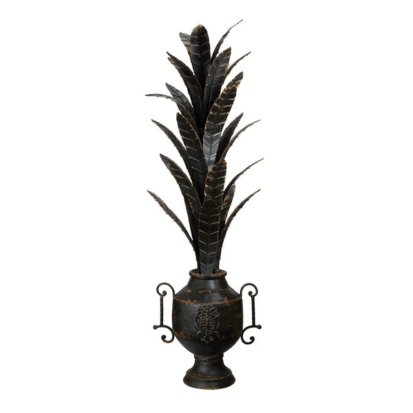 Aged Black Metal Foliage Urn
