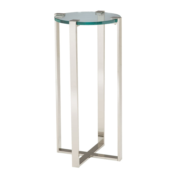 Uptown Plant Stand In Polished Nickel And Clear Glass