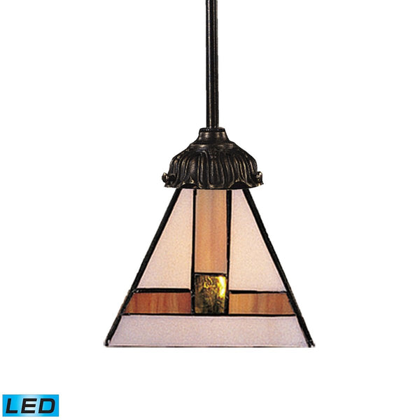 Mix-N-Match 1 Light LED Pendant In Tiffany Bronze And Multicolor Glass