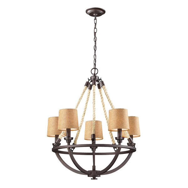 Natural Rope 5 Light Chandelier In Aged Bronze