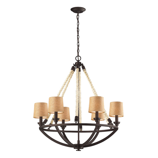 Natural Rope 6 Light Chandelier In Aged Bronze