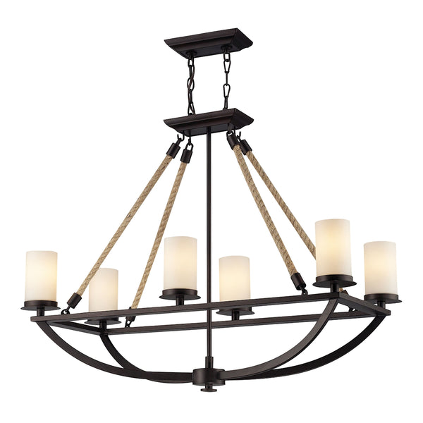 Natural Rope 6 Light Chandelier In Aged Bronze And White Glass