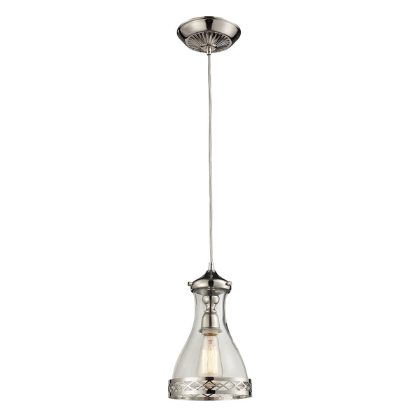 Brookline 1 Light Pendant In Polished Nickel And Clear Glass