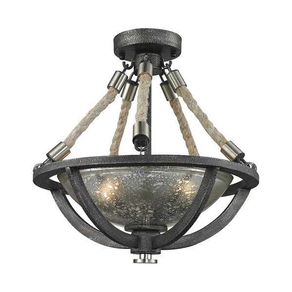 Natural Rope 2 Light Pendant In Silvered Graphite With Polished Nickel Accents