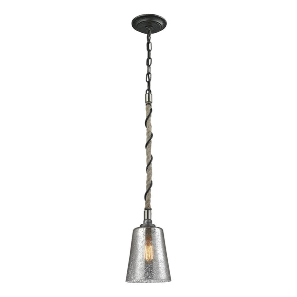 Natural Rope 1 Light Pendant In Silvered Graphite With Polished Nickel Accents
