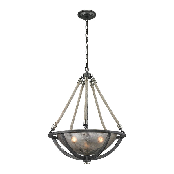 Natural Rope 3 Light Pendant In Silvered Graphite With Polished Nickel Accents