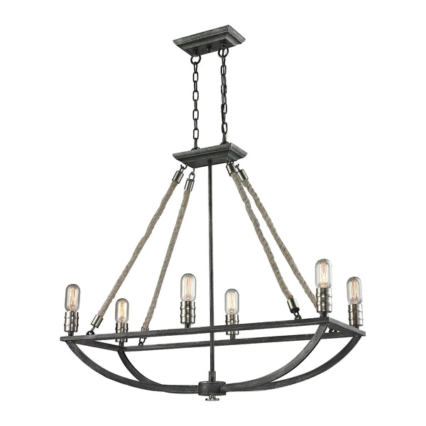 Natural Rope 6 Light Chandelier In Silvered Graphite With Polished Nickel Accents
