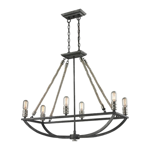 Natural Rope 6 Light Chandelier In Silvered Graphite With Polished Nickel Accents