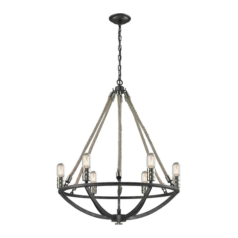 Natural Rope 6 Light Chandelier In Silvered Graphite With Polished Nickel Accents