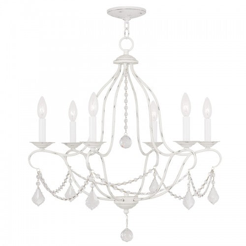 Livex Lighting Chesterfield 6 Light Antique White Chandelier