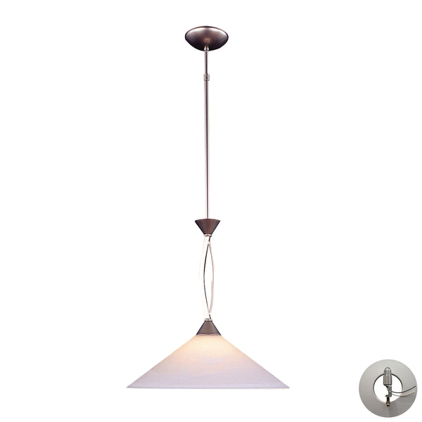 Elysburg 1 Light Pendant In Satin Nickel And White Glass - Includes Recessed Lighting Kit