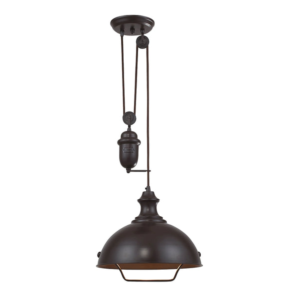 Farmhouse 1 Light Adjustable Pendant In Oiled Bronze