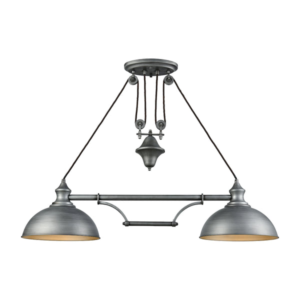 Farmhouse 2 Light Pulldown Island Light In Weathered Zinc