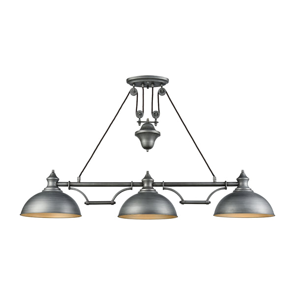 Farmhouse 3 Light Pulldown Island Light In Weathered Zinc