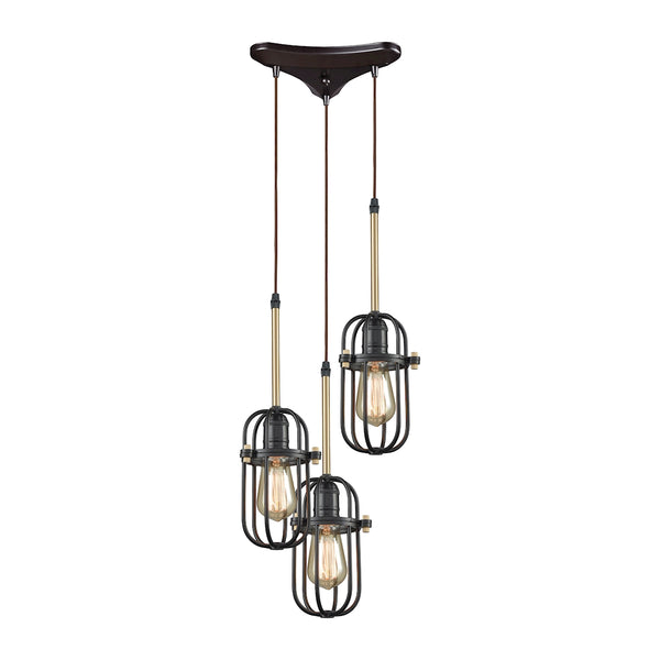 Binghamton 3 Light Triangle Pan Pendant In Oil Rubbed Bronze And Satin Brass