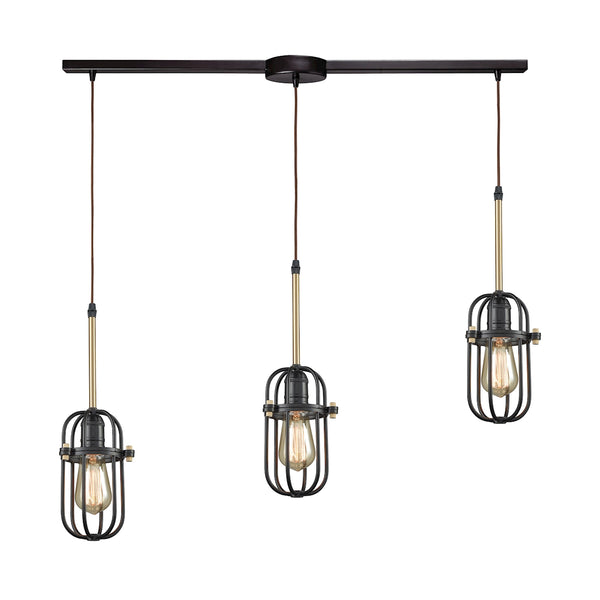 Binghamton 3 Light Linear Bar Pendant In Oil Rubbed Bronze And Satin Brass