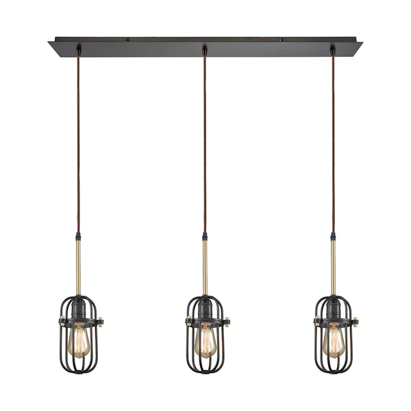 Binghamton 3 Light Linear Pan Pendant In Oil Rubbed Bronze And Satin Brass