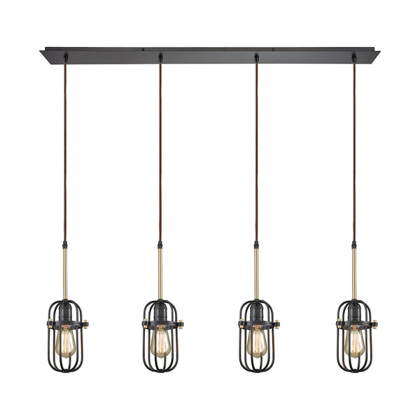Binghamton 4 Light Linear Pan Pendant In Oil Rubbed Bronze And Satin Brass