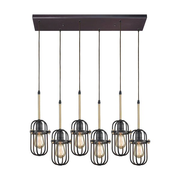 Binghamton 6 Light Rectangle Pendant In Oil Rubbed Bronze And Satin Brass