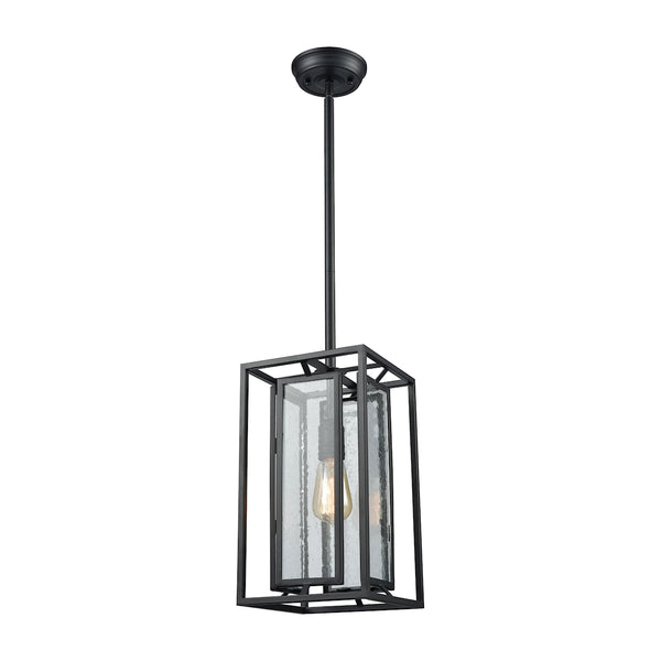 Eastgate 1 Light Pendant In Textured Black With Seedy Glass