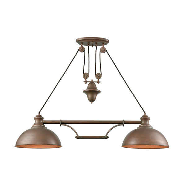 Farmhouse 2 Light Pulldown Island Light In Tarnished Brass