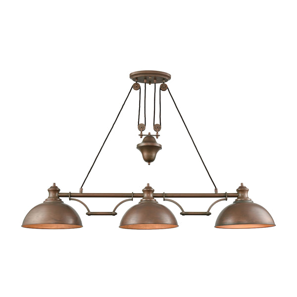 Farmhouse 3 Light Pulldown Island Light In Tarnished Brass