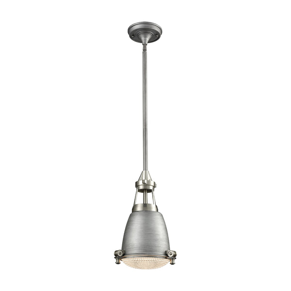 Sylvester 1 Light Pendant In Weathered Zinc And Satin Nickel With Halophane Glass Diffuser