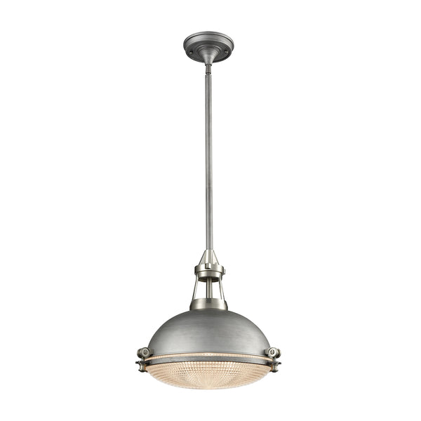 Sylvester 1 Light Pendant In Weathered Zinc And Satin Nickel With Halophane Glass Diffuser