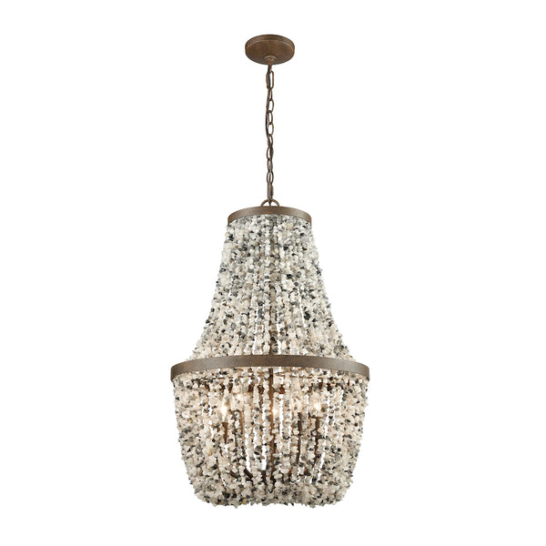 Agate Stones 5 Light Chandelier In Weathered Bronze With Gray Agate Stones