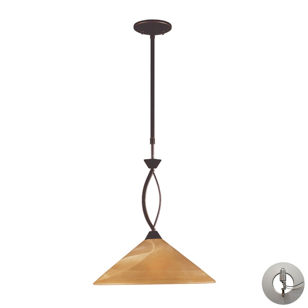 Elysburg 1 Light Pendant In Aged Bronze And Tea Stained Glass - Includes Recessed Lighting Kit