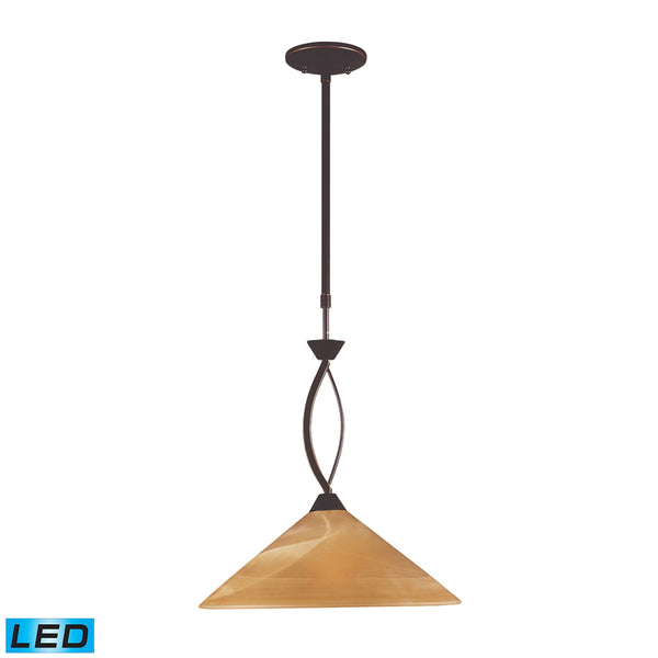 Elysburg 1 Light LED Pendant In Aged Bronze And Tea Stained Glass
