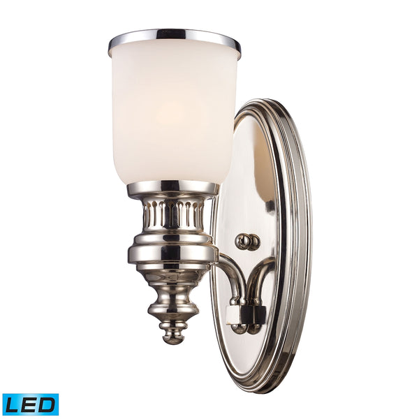Chadwick 1 Light LED Wall Sconce In Polished Nickel And White Glass