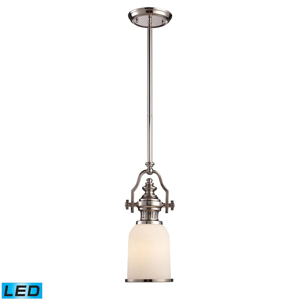 Chadwick 1 Light LED Mini Pendant In Polished Nickel And White Glass