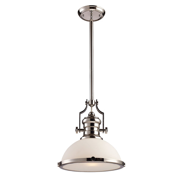Chadwick 1 Light Pendant In Polished Nickel With White Glass