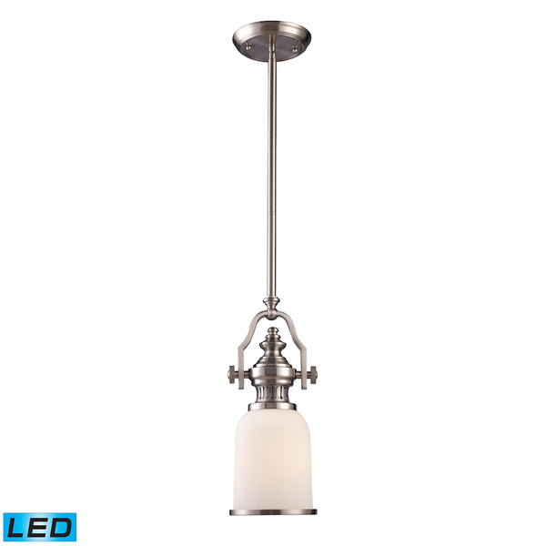 Chadwick 1 Light LED Mini Pendant In Satin Nickel And White Glass