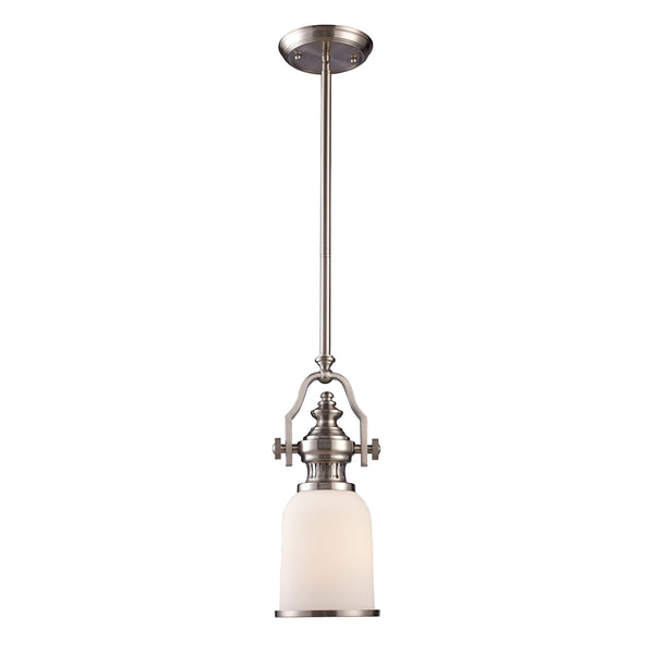 Chadwick 1 Light Mini Pendant In Satin Nickel And White Glass