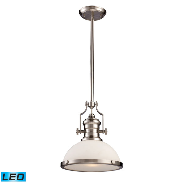 Chadwick 1 Light LED Pendant In Satin Nickel With White Glass