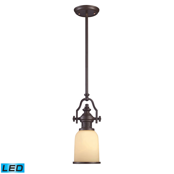 Chadwick 1 Light LED Mini Pendant In Oiled Bronze And Amber Glass