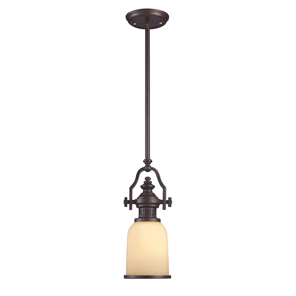 Chadwick 1 Light Mini Pendant In Oiled Bronze And Amber Glass