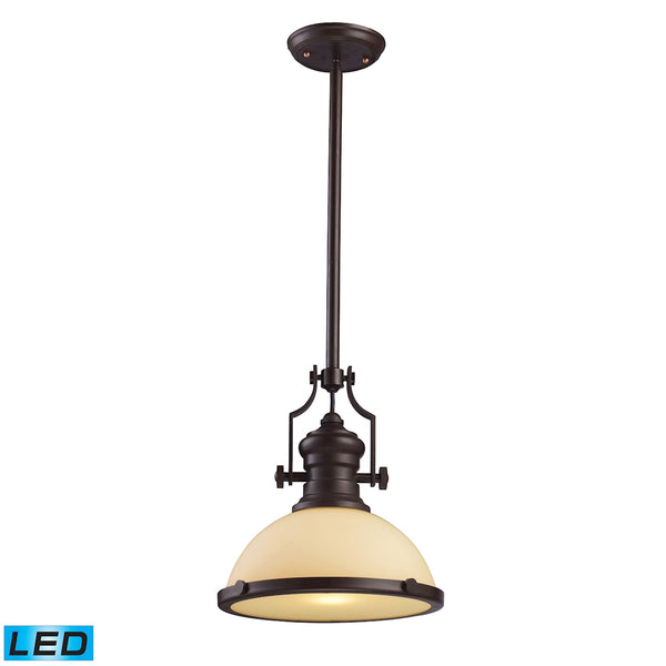 Chadwick 1 Light LED Pendant In Oiled Bronze And Amber Glass
