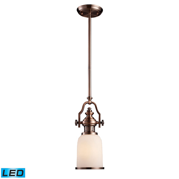 Chadwick 1 Light LED Mini Pendant In Antique Copper And White Glass
