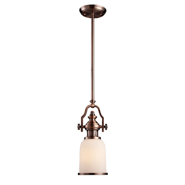 Chadwick 1 Light Mini Pendant In Antique Copper And White Glass